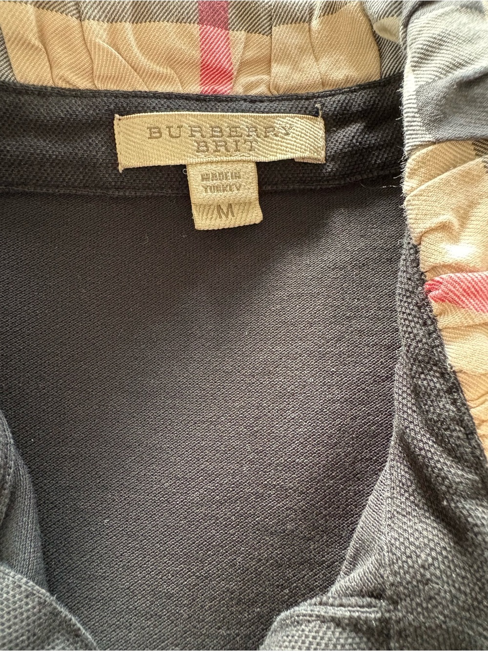 Burberry Black Short Sleeve Polo with Signature Check Collar - Picture 3 of 12
